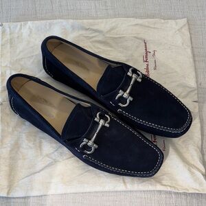 Salvatore Ferragamo Men's Dark Blue Suede Loafers, sz 12